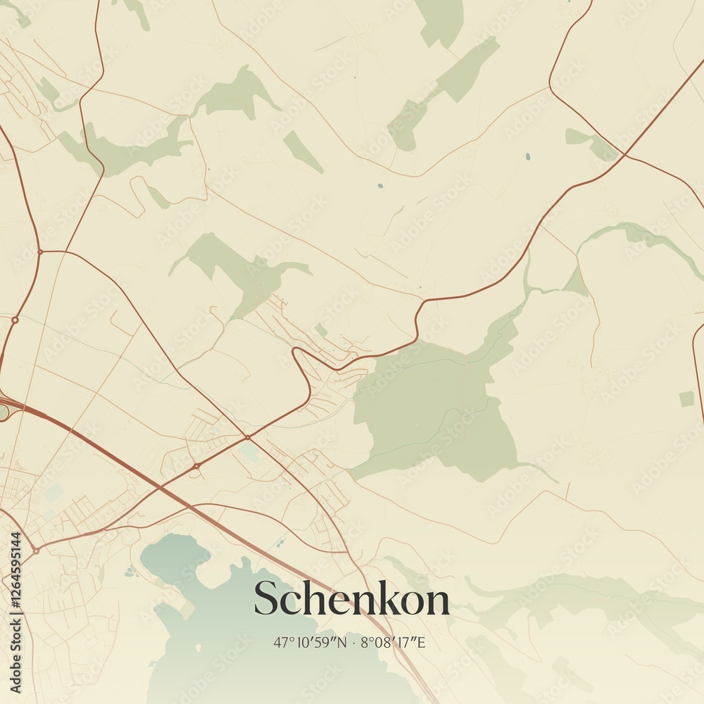 Fototapeta premium Vintage map of Schenkon, Switzerland.