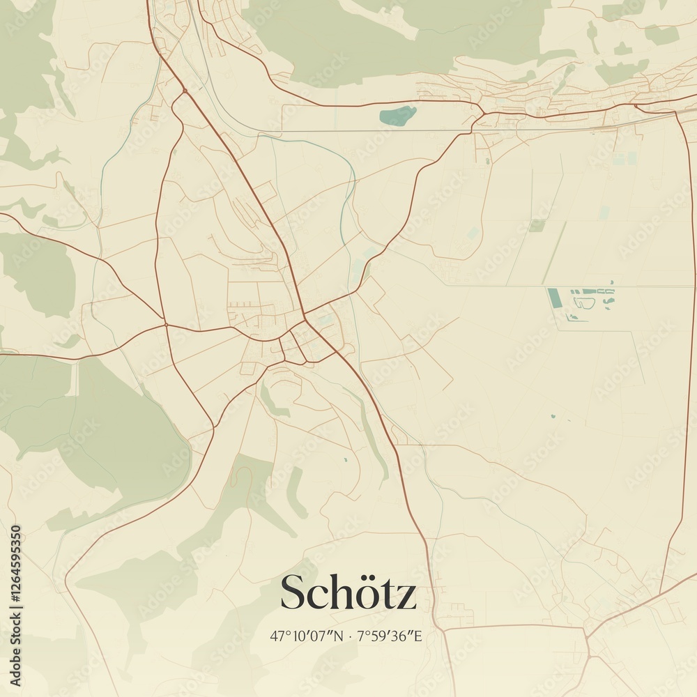 Fototapeta premium Vintage map of Schötz, Switzerland.