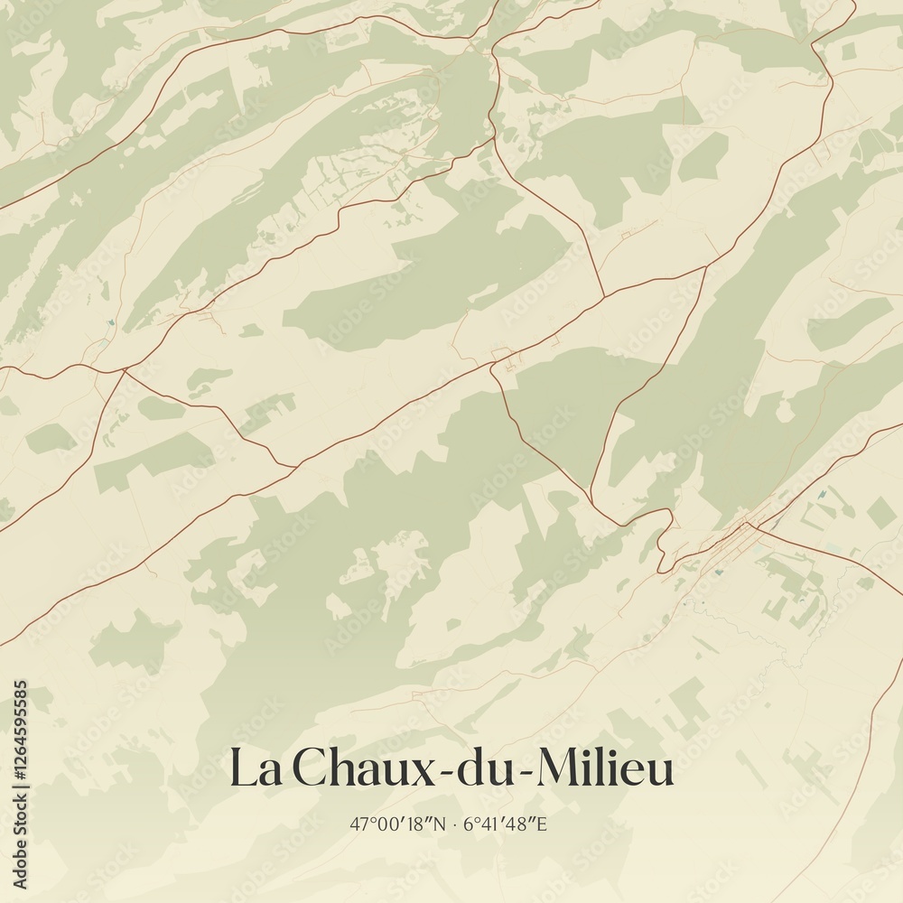 Fototapeta premium Vintage map of La Chaux-du-Milieu, Switzerland.