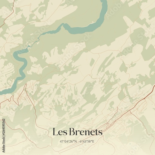 Vintage map of Les Brenets, Switzerland.