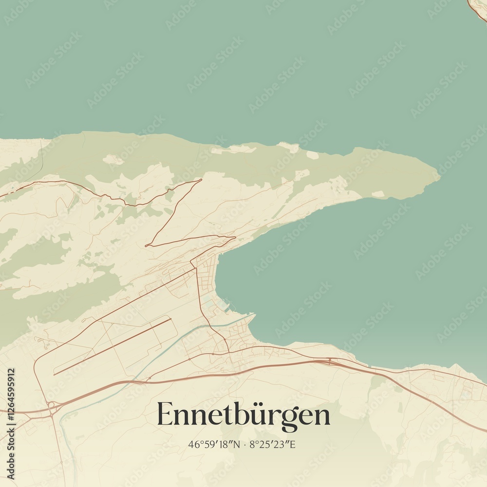 Fototapeta premium Vintage map of Ennetbürgen, Switzerland.