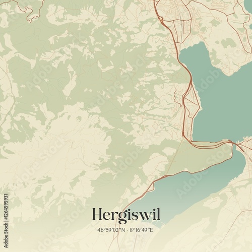 Vintage map of Hergiswil, Switzerland. photo