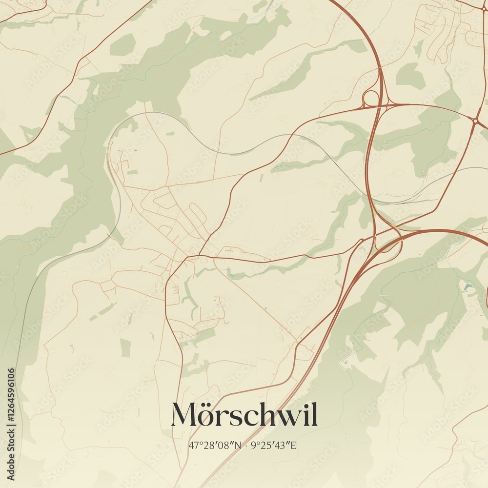 Fototapeta premium Vintage map of Mörschwil, Switzerland.