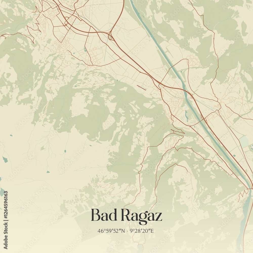 Fototapeta premium Vintage map of Bad Ragaz, Switzerland.