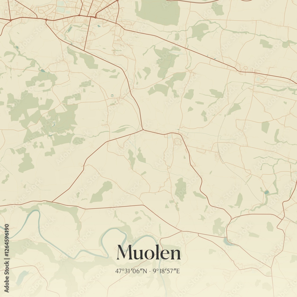 Fototapeta premium Vintage map of Muolen, Switzerland.