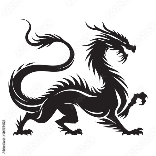 Heroic Dragon silhouette crafted to represent warriors and folklore - Dragon illustration - Dragon vector - mythical creature silhouette
