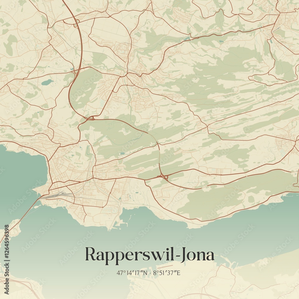 Obraz premium Vintage map of Rapperswil-Jona, Switzerland.