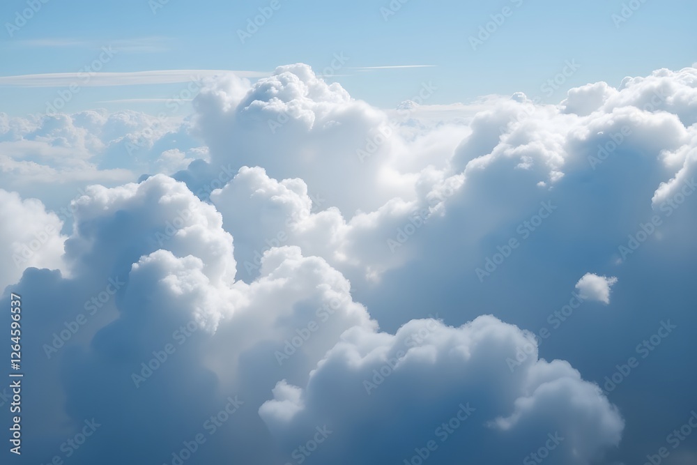Fototapeta premium Billowy white clouds against clear blue sky