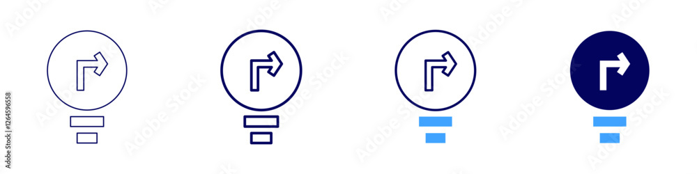 Turn right icon in 4 different styles. Thin Line, Line, Bold Line, Duotone. Duotone style. Editable stroke Turn right icon in 4 different styles. Thin Line, Line, Bold Line, Duotone. Duotone style. Editable stroke