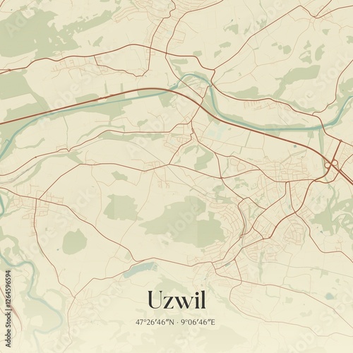 Vintage map of Uzwil, Switzerland.