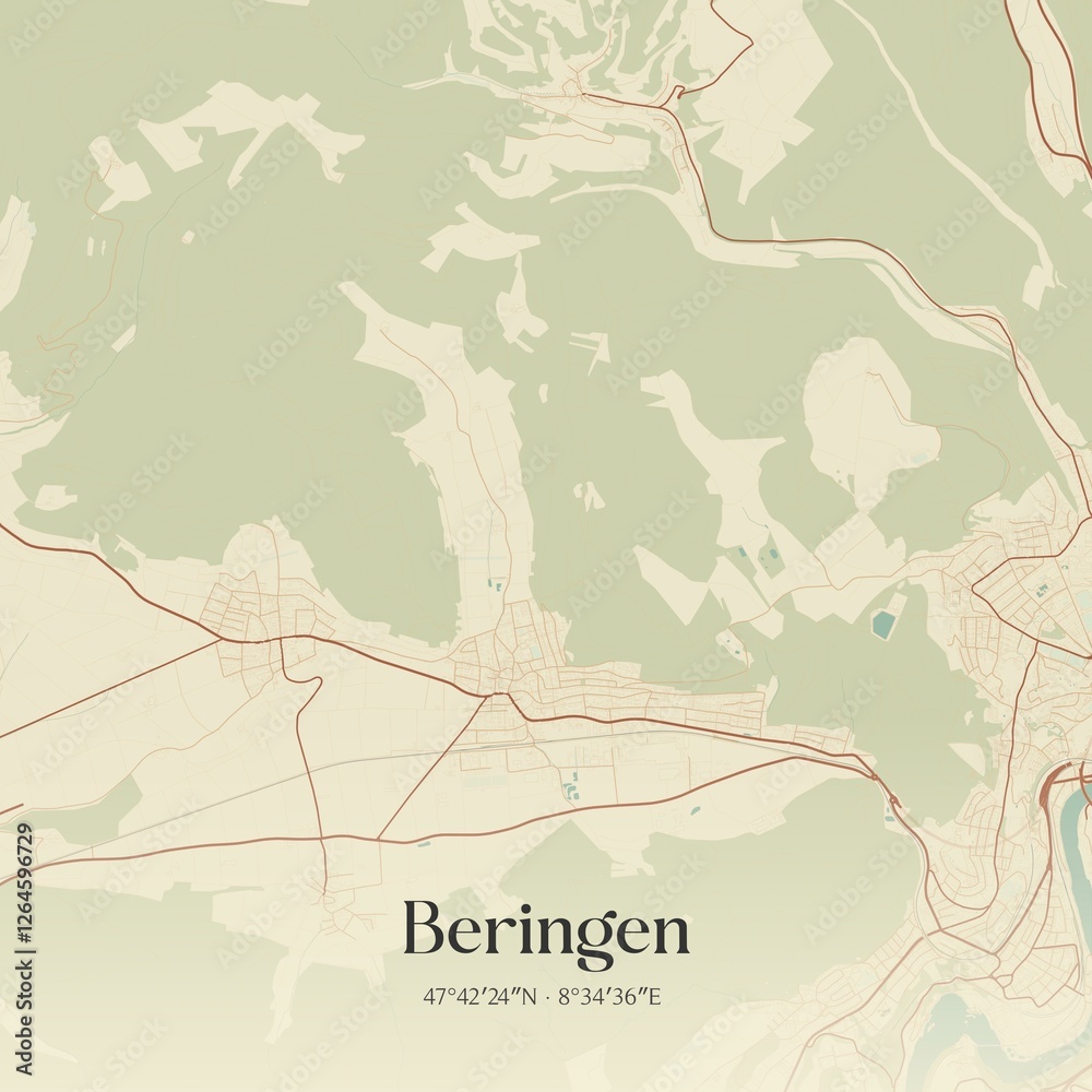 Fototapeta premium Vintage map of Beringen, Switzerland.