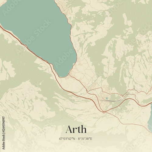 Vintage map of Arth, Switzerland. photo