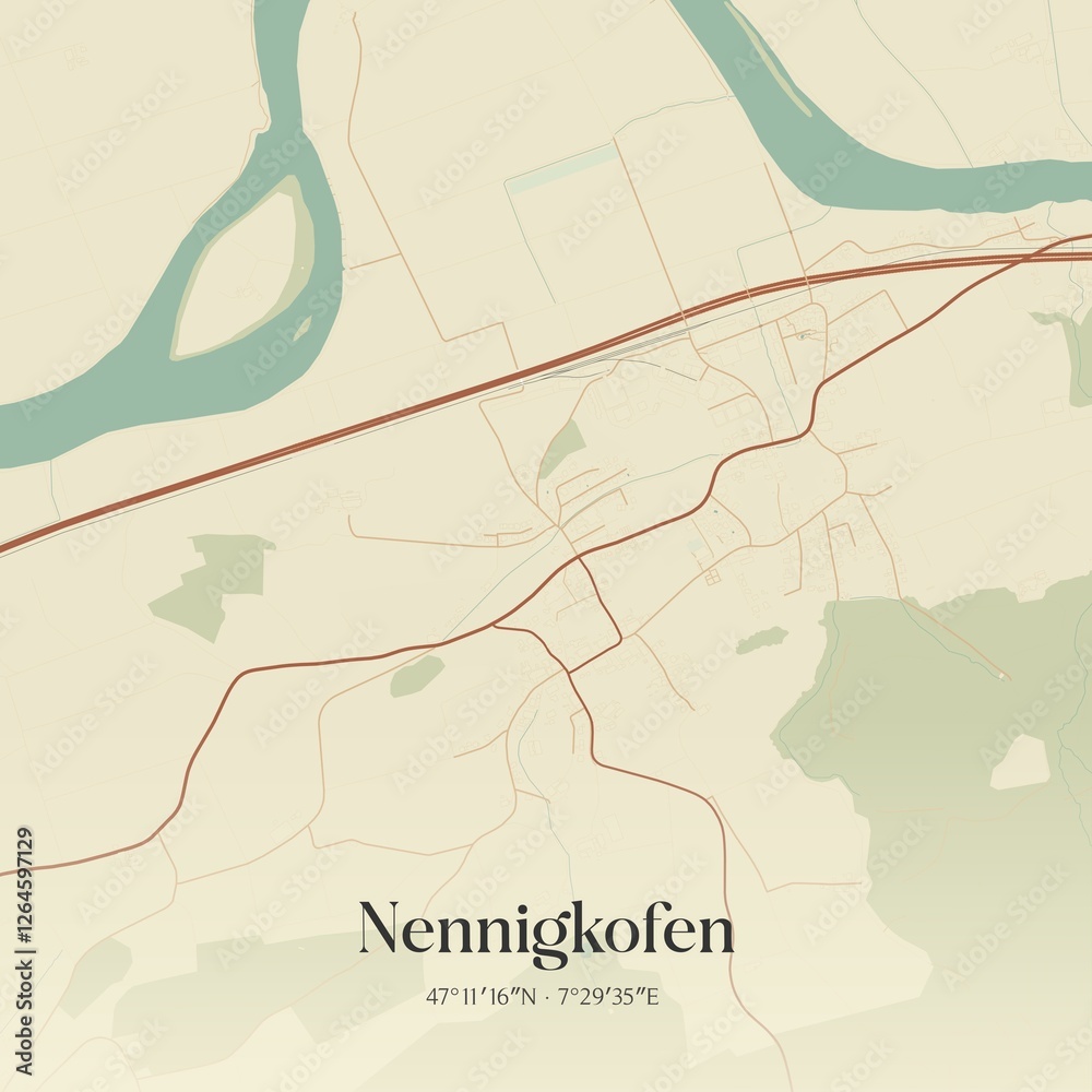Fototapeta premium Vintage map of Nennigkofen, Switzerland.