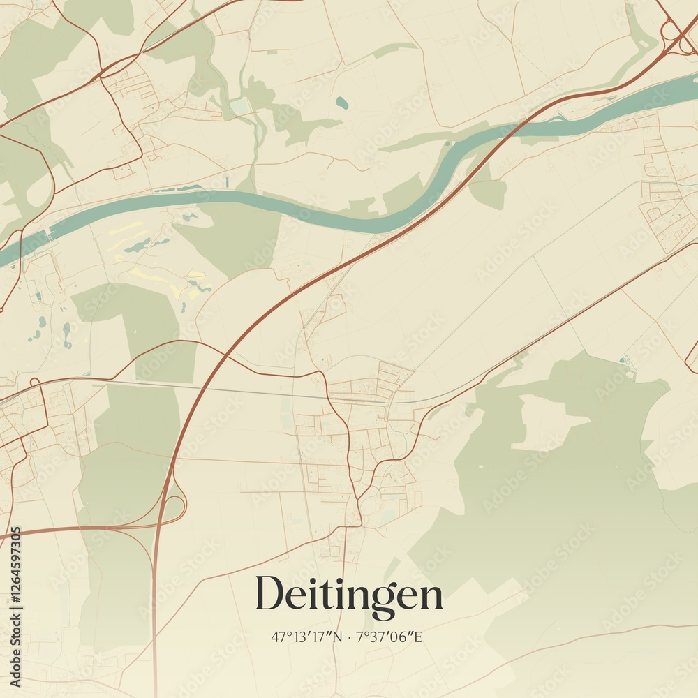 Fototapeta premium Vintage map of Deitingen, Switzerland.