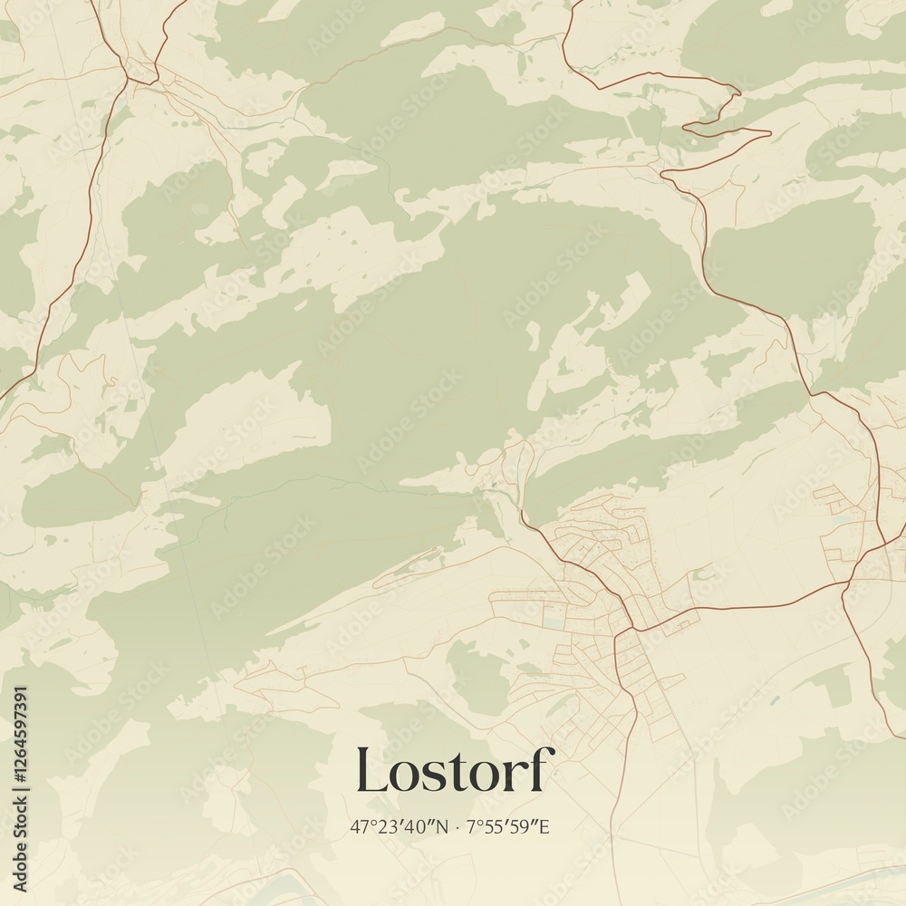 Fototapeta premium Vintage map of Lostorf, Switzerland.