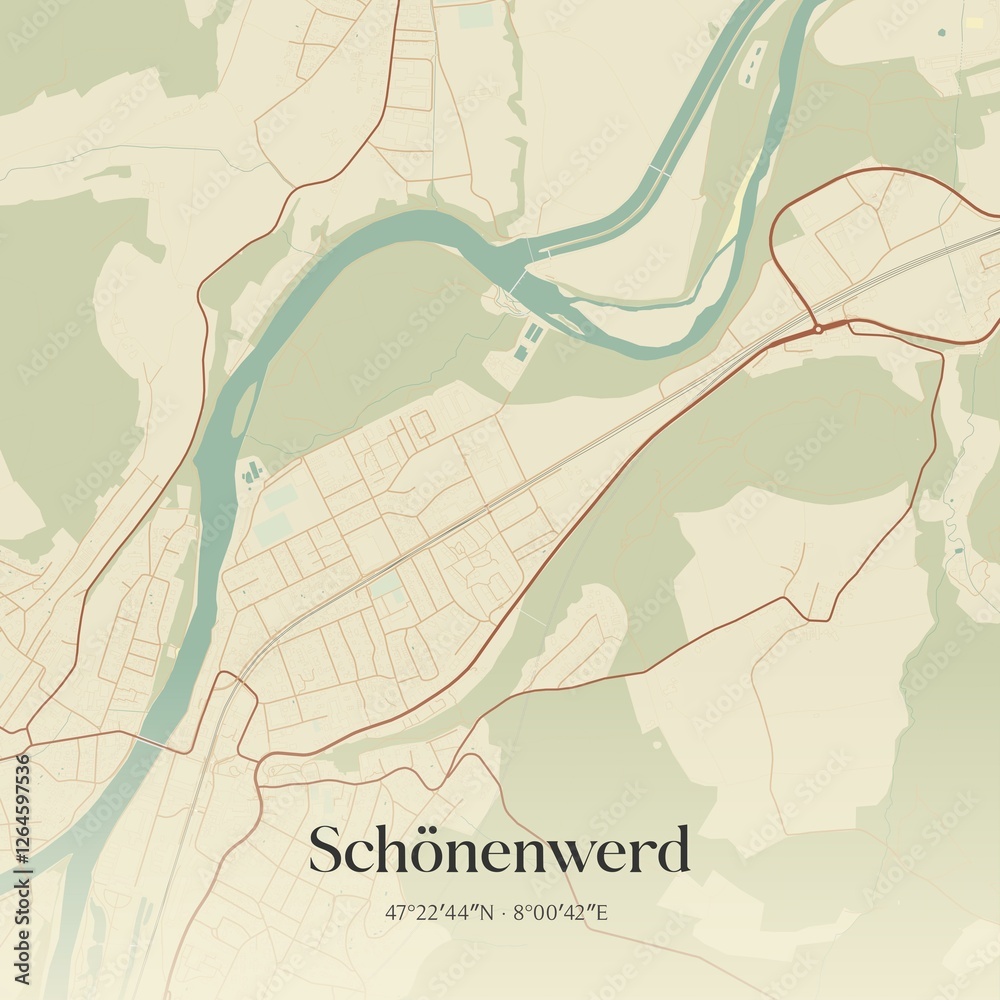 Fototapeta premium Vintage map of Schönenwerd, Switzerland.