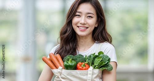 woman shop food meal bag vegetable cooking buying organic 
