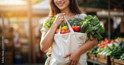 woman shop food meal bag vegetable cooking buying organic 