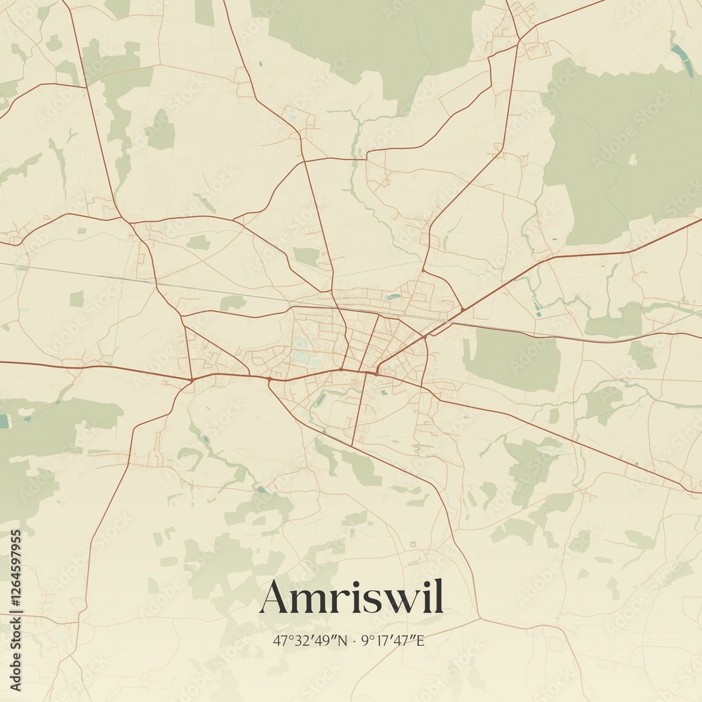 Fototapeta premium Vintage map of Amriswil, Switzerland.