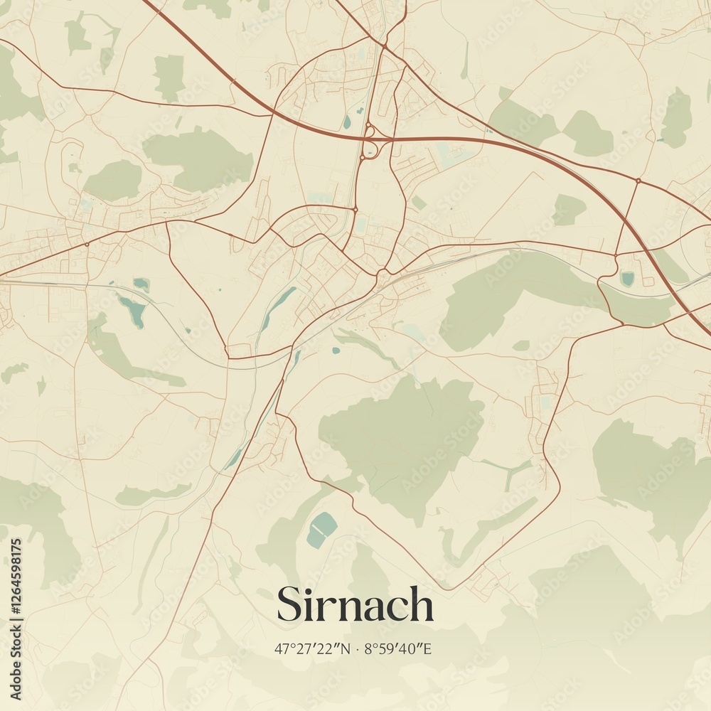 Fototapeta premium Vintage map of Sirnach, Switzerland.
