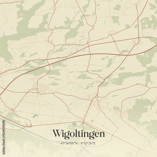 Vintage map of Wigoltingen, Switzerland. photo