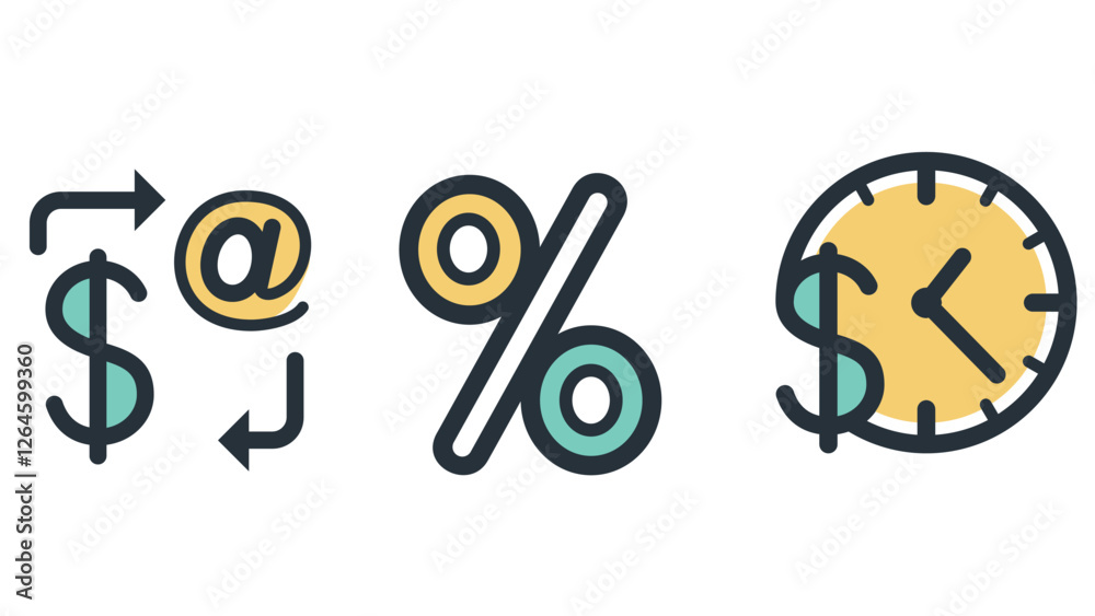 Abstract business and daily life vector art icons colored and outlined Abstract business and daily life vector art icons colored and outlined