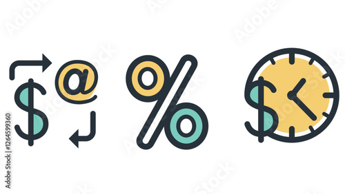 Abstract business and daily life vector art icons colored and outlined