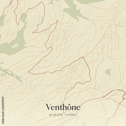 Wall Mural Vintage map of Venthône, Switzerland.