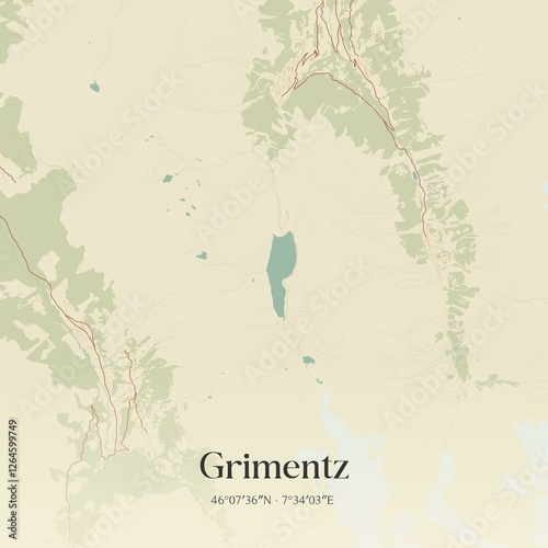 Vintage map of Grimentz, Switzerland. photo