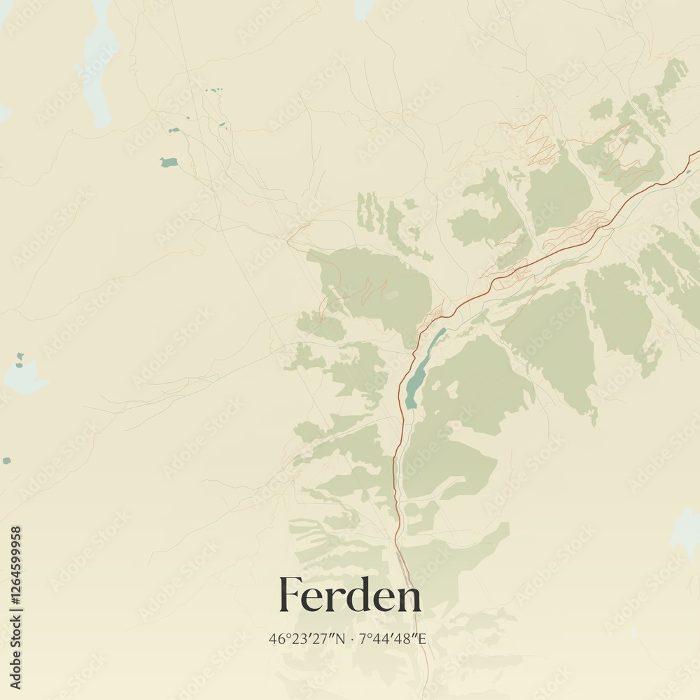 Fototapeta premium Vintage map of Ferden, Switzerland.
