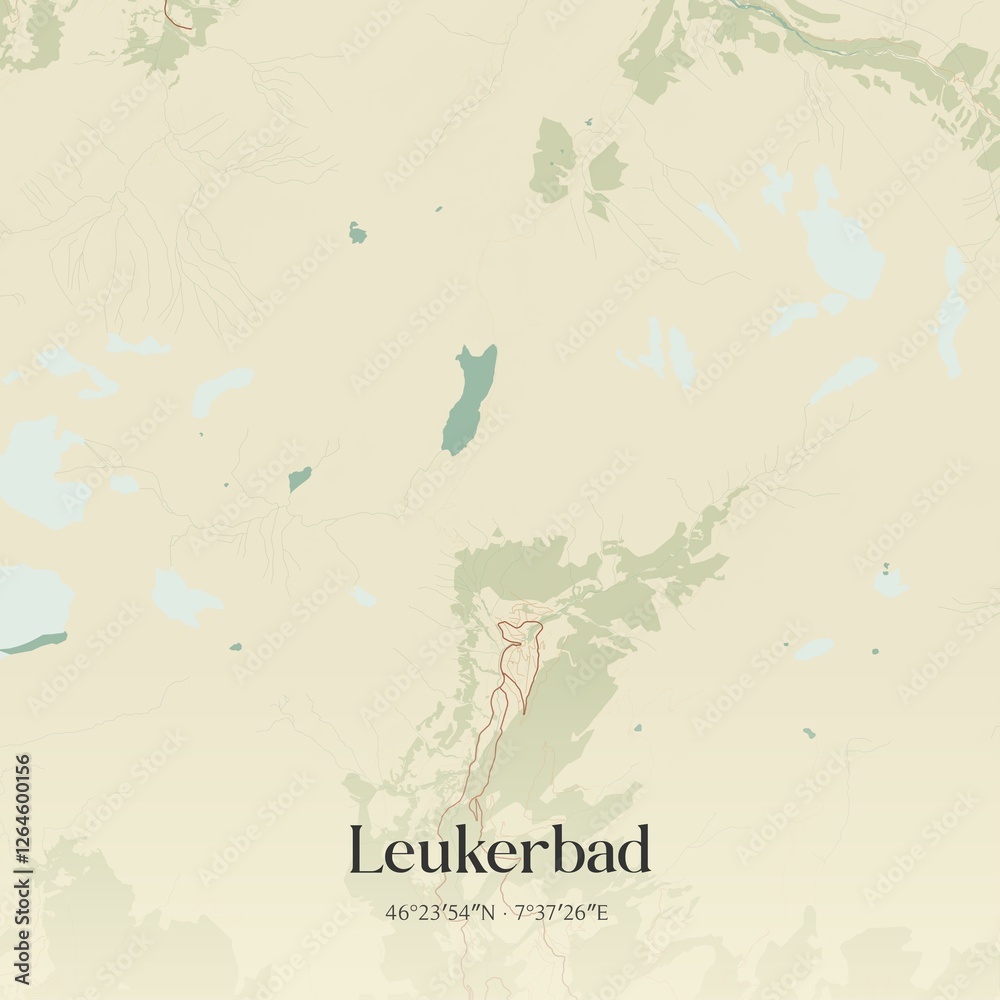 Vintage map of Leukerbad, Switzerland.