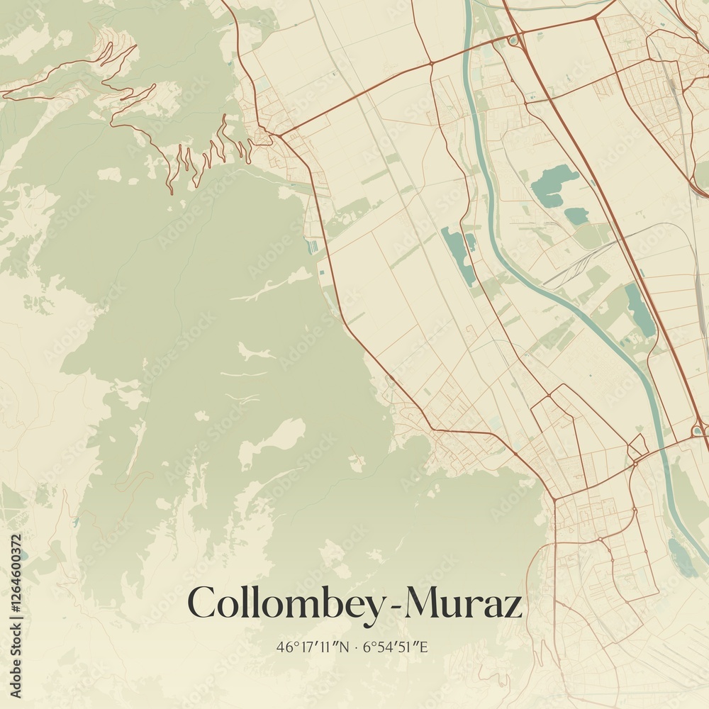 Obraz premium Vintage map of Collombey-Muraz, Switzerland.