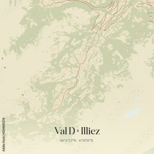 Vintage map of Val D'Illiez, Switzerland.