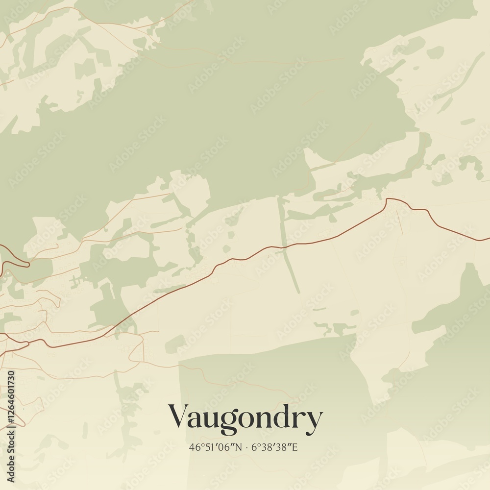 Obraz premium Vintage map of Vaugondry, Switzerland.