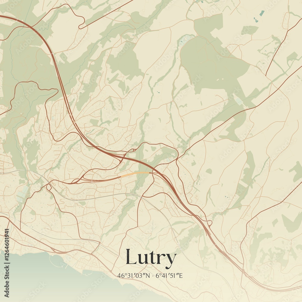 Fototapeta premium Vintage map of Lutry, Switzerland.