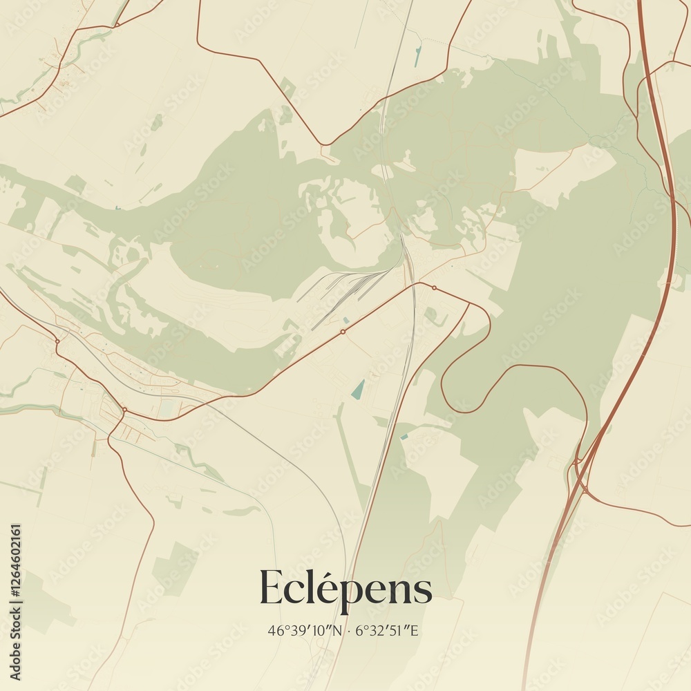 Fototapeta premium Vintage map of Eclépens, Switzerland.