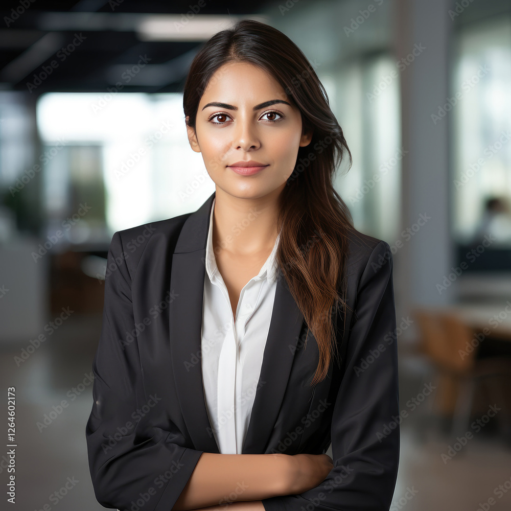 young businesswoman standing confidently at office young businesswoman standing confidently at office