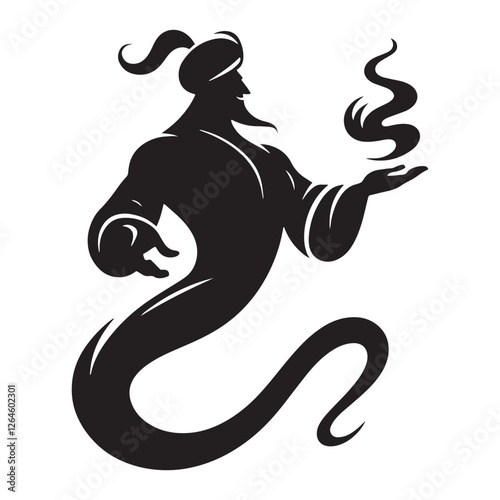 Mystic Genie silhouette designed for folklore-inspired digital artwork - Genie illustration - Genie vector - mythical creature silhouette
