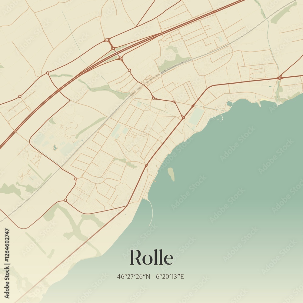 Fototapeta premium Vintage map of Rolle, Switzerland.