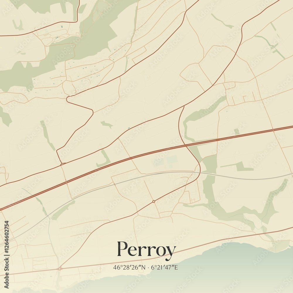 Fototapeta premium Vintage map of Perroy, Switzerland.