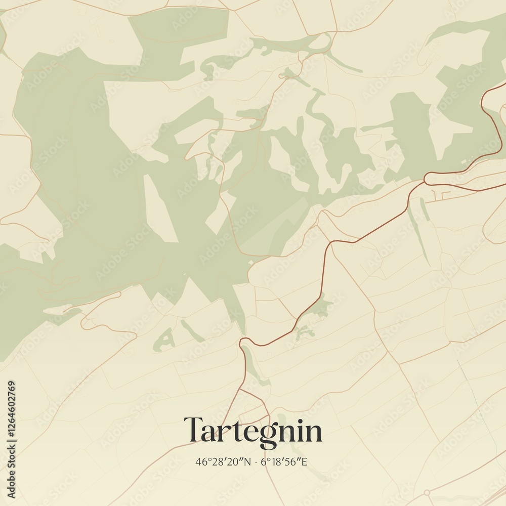 Fototapeta premium Vintage map of Tartegnin, Switzerland.