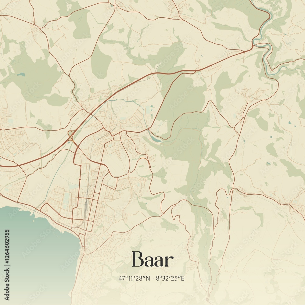 Fototapeta premium Vintage map of Baar, Switzerland.