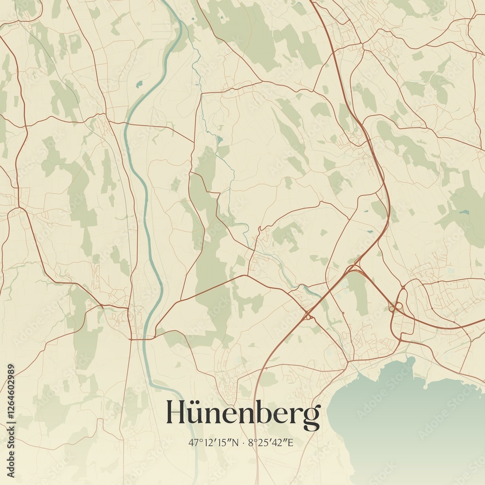 Fototapeta premium Vintage map of Hünenberg, Switzerland.