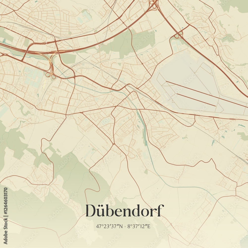 Fototapeta premium Vintage map of Dübendorf, Switzerland.