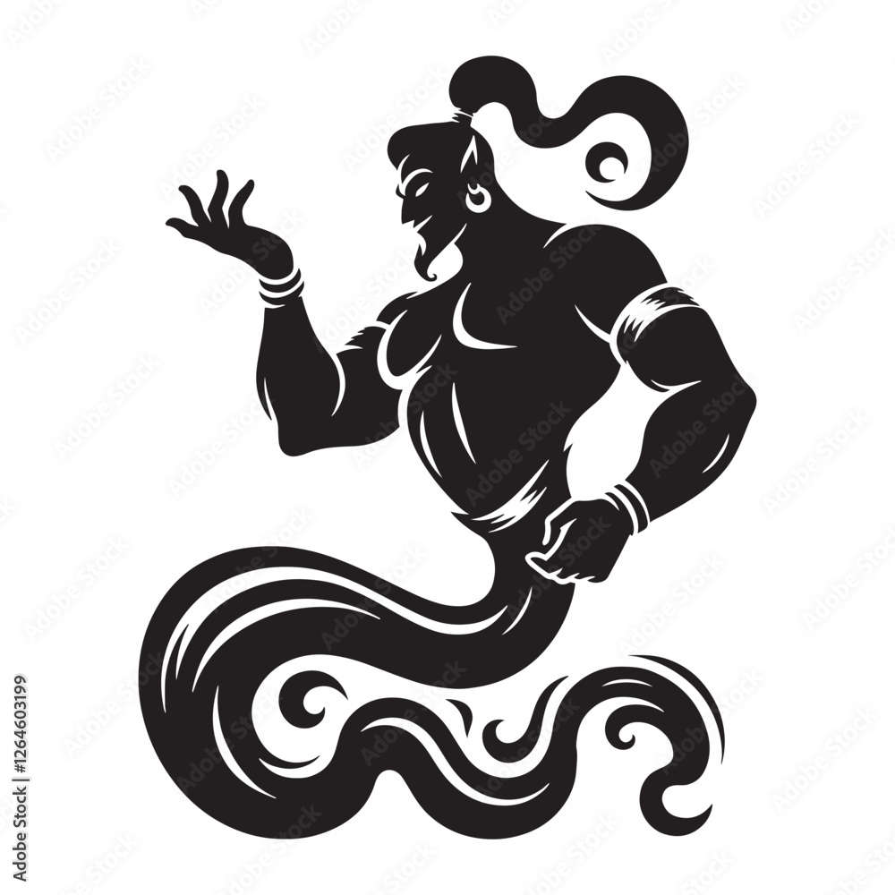 Mystical Genie silhouette for fantasy and magical designs - Genie illustration - Genie vector - mythical creature silhouette
Mystical Genie silhouette for fantasy and magical designs - Genie illustration - Genie vector - mythical creature silhouette