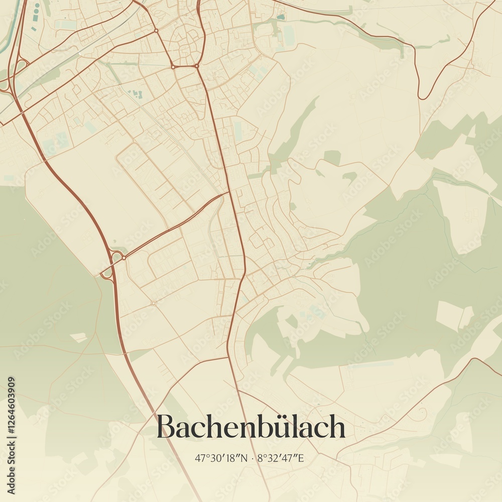 Fototapeta premium Vintage map of Bachenbülach, Switzerland.