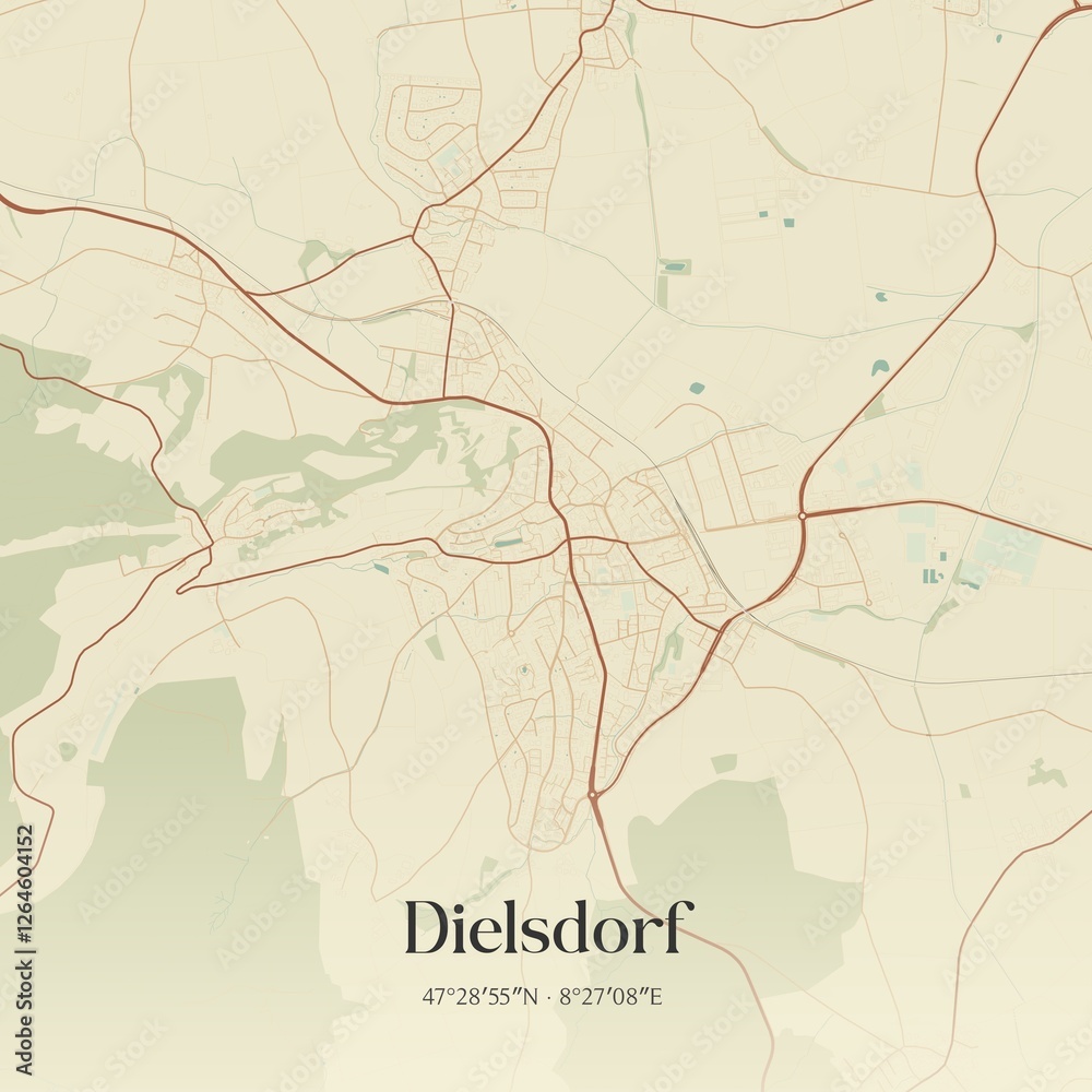 Fototapeta premium Vintage map of Dielsdorf, Switzerland.
