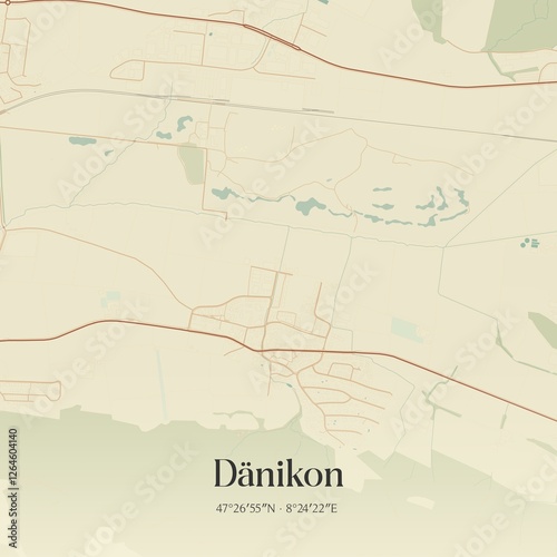 Vintage map of Dänikon, Switzerland. photo