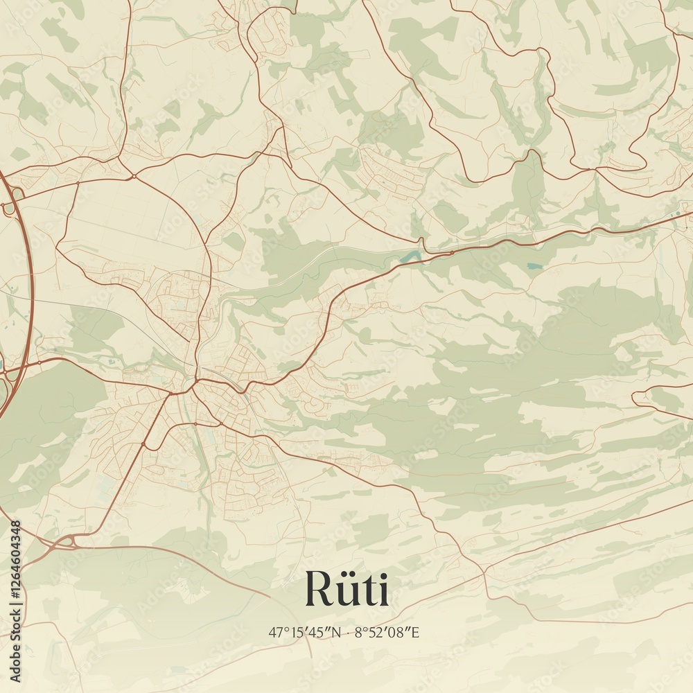 Fototapeta premium Vintage map of Rüti, Switzerland.