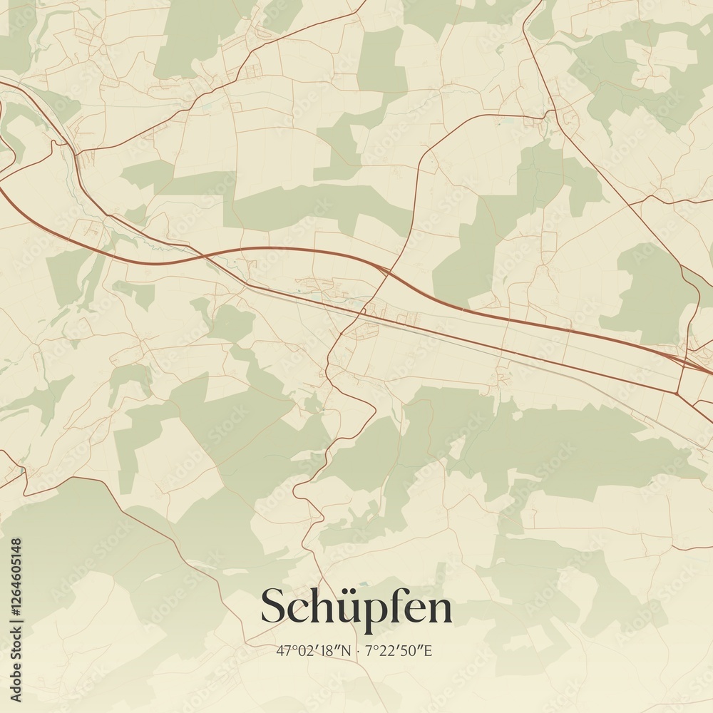 Obraz premium Vintage map of Schüpfen, Switzerland.